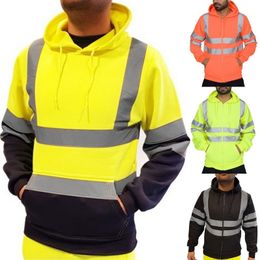 New Men's Road Work High Visibility Pullover Casual Long Sleeve Hoody Sweatshirt Tops Men Jacket Hooded Sportswear Blouses 201114