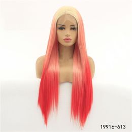 Mix Colour Synthetic Lacefront Wig Simulation Human Hair Lace front Wigs 26 inches Long Straight perruques 19916-613
