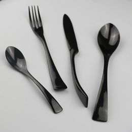 JANKNG 4Pcs/Lot Black Stainless Steel Dinnerware Polishing Cutlery Set Kitchen Tableware Fork Steak Knife TeaSpoon Dinner Set 210318