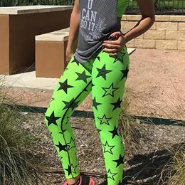 Ladies New Style Workout Fashion Fitness Leggings Star Pattern Green Fitness Elastic Skinny Force Polyester Sporting Leggings 201202