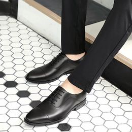 Plus Size Classic Genuine Leather Cap Toe Formal Dress Office Shoes Pointed Toe Men's Wedding Party Oxfords For Bride