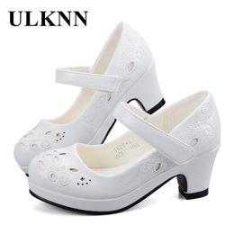 ULKNN Spring Autumn Girls Princess Shoes Leather Flowers Children High Heel Shoes For Girls Shoe Party Wedding Dress Kids Shoes 201201