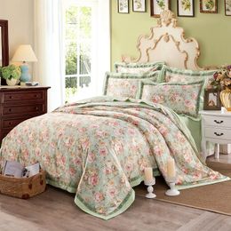 Cotton Jacquard Floral Print Bedding set 4Pcs Double King Queen size Bedsheet set Duvet cover Home Decorative Pillowcases T200706