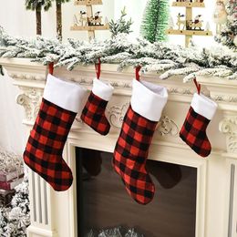 Christmas Stockings Buffalo Plaid White Plush Trim Classic Personalised Large Stocking Decorations For Family Holiday Xmas Party Decoration 10pcs HH9-3651