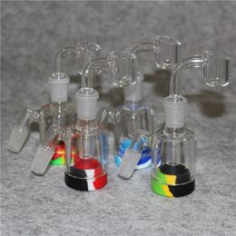 Wholesale Hookah mini ashcatcher with 4mm thick quartz banger nail silicone wax containers 14mm 18mm ash catcher for water pipe