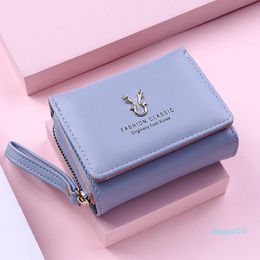 women wallet PU leather short mini zipper coin purse female student three-fold buckle card