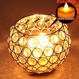 Crystal Tealight Candle Lantern Holders Glass Metal Candlesticks Wedding Table Centerpieces Handmade Gift Home Vases Decoraion LJ201018