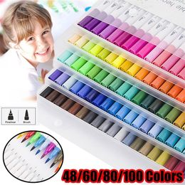 100 Color Dual Art Marker Felt Tip school Supplies calligraphy pen Drawing Manga art Marker dual tip watercolor Brush Pen Y200709