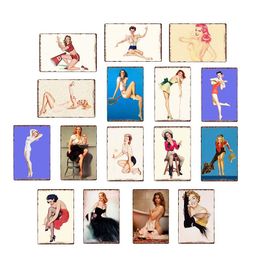 Metal Sign Retro Girl Sexy Lady Shop Tin Signs Plate Top Music Film Posters Art Cafe Bar Vintage Metal Painting Wall Classic