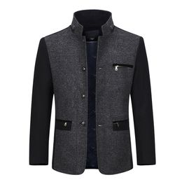 YOUTHUP Winter Men's Wool Color Matching Coat Single Breasted Casual Thick Coats Overcoats Mens Topcoat Streetwear 2 Colors 201223