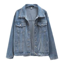 Denim Woman Jacket Winter Oversize Jean Long Sleeve Turn-down Collar Female Outerwear Fall Loose Korean Fashion 211223