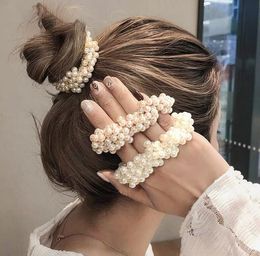 Woman Elegant Pearl Hair Ties Beads Girls Scrunchies Rubber Bands Ponytail Holders Hair Accessories Soft Elastic HairBand Scrunchy