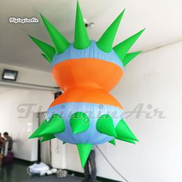 Customised Party Decorative Hanging Lighted Inflatable Balloon 2.4m Air Blown Alien Spaceship UFO Balloon For Nightclub Ceiling Decoration