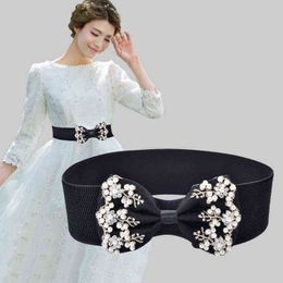 New Fashion Belt Elastic, Inlaid Pearl Lace Bow Elastic, Charm Belt Designer Belts Women High Quality Women Belt G220301