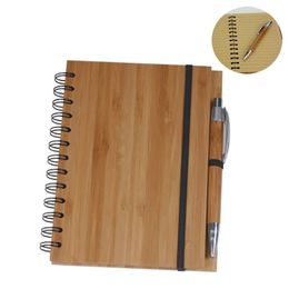 DIY Wood Bamboo Cover Notebook Spiral Notepad With Pen 70 Sheets Recycled lined Paper 18X13.5 CM
