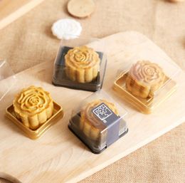 50g moon cake trays moon cake packaging boxes gold black plastic bottom transparent cover SN2237