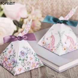 Unicorn Triangular Pyramid Wedding Favours Candy Boxes Bomboniera Party Gift Box beer Chocolate Box With Ribbons & Tags H1231