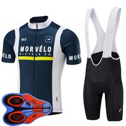 Mens 2021 Morvelo team Cycling Short Sleeves jersey bib shorts sets bike Summer breathable wear clothing ropa ciclismo 9D gel pad U2182402