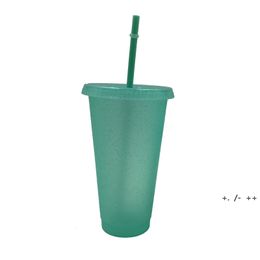 Summer Water Cup 710ml Plastic Drinking Bottles with Straws Birthday Wedding Party Reusable Juice Tumbler BBE13327