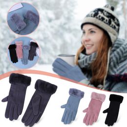 Girls Gloves Pure Colour Fleece And Thick Suede Index Finger Can Touch Screen Winter Coldproof Keep Warm Hand wear 2020 gifts