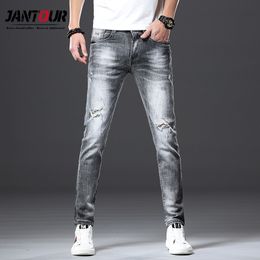 Jantour European Style Men Print Light Gary Slim Jeans Fashion Washestoned Man Causal Street Club Personal Quality Jean male 201111