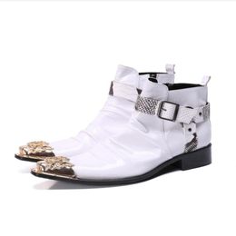 Fashion Men's Ankle Boots Luxurious Genuine Leather Dress Party Wedding Shoes Side Zipper Winter Men Cowboy Boots
