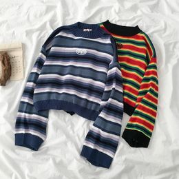 Women Sweaters New Harajuku Kawaii Sweaters Cute Sweet Vintage Striped Oversize Knit Pullover Sweaters B460 201111