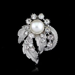 Women Pearl Brooch Crystal diamond brooch pins corsage dress suit lapel pins women fashion jewelry will and sandy gift