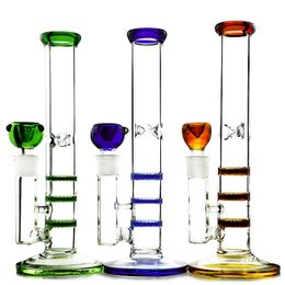 Triple Beecomb Hookahs Straight Type Style Colorful Bongs Water Pipe With Glass Bowl Dab Rigs Oil Rig Hookah Smoking Pipes 14.5mm Female Joint Heady glass WP525