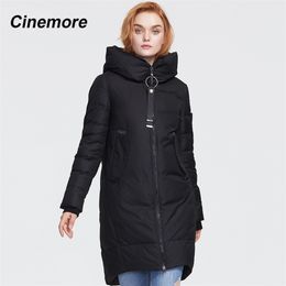 CINEMORE winter new women's oversized casual cotton jacket black shirt long ladies hooded winter warm biological fluff 9980 201217