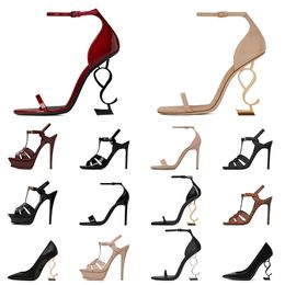 YSL High Heels Con caja, zapatos de vestir diseñador para mujer, gamuza de charol, tacones altos de cuero genuino, zapatos de fiesta y boda, sandalias