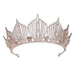 Princess Crown Wedding Bridal Mermaid King Queen Baroque Gold Crystal Crown Headband Birthday Women Hair Jewellery Tiara for Girls W0104