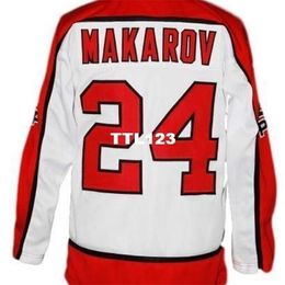 Real Men real Full embroidery #24 Custom Name # Russia CCCP Retro New White Makarov Retro Hockey Jersey or custom any name or number Jersey