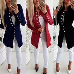 Stand Collar Women Jackets Long Sleeve Single Breasted Buttons Slim Small Suit Black Grey Coat Female Fall Jacket Femme Mujer LJ200813