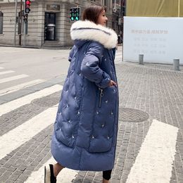 winter X-long parkas women thick oversized jacket animal printed hooded fur collar casual outwear female coat kurtka damska 201019