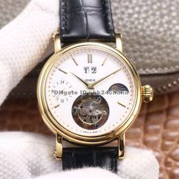 AXF 42MM 18k Gold Complications Big Date True Tourbillon Mechanical Hand-winding Mens Watch White Dial Leather Strap Gents Watches