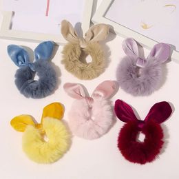 Winter Soft Fur Rabbit Ears Hair Scrunchie Bows Ponytail Holder Hairband Bow Knot Scrunchy Girls Hair Ties Hair Accessories