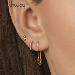 3 pcs Hoop set Paperclip Safety Pin Earrings Geometric Unique Rhinestone paved metal flower stud earrings Jewellery