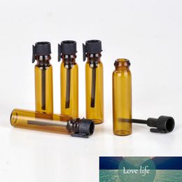 100Pcs/Lot 1ml Amber glass perfume bottle empty tube glass bottle 1cc sample test bottle vials with dropper brown bot