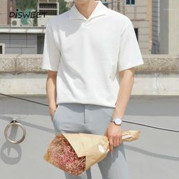 Men's Sweaters Solid Lapel T-shirt Men's Korean Short Sleeve Loose Tees Boy Simple Slim Summer Top Men 20211