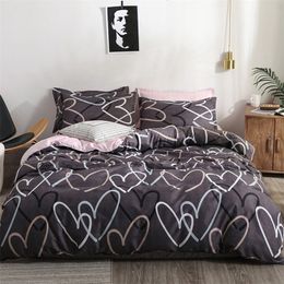 Kalp Baskı Yatak Seti 3/4 adet Yatak Örtüleri Ev Tekstili Nevresim Seti Klasik Yatak Örtüsü Modern Sac Yastık King Bedset 201127