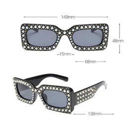 hot selling Square diamond encrusted sunglasses women pearl tights sun glasses black UV400 sun glasses