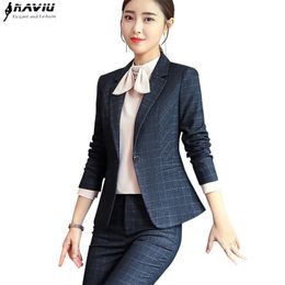 New Fashion Paid Pants Suit Women Business Interview Long Sleeve Blazer and Trousers Office Ladies Plus Size Work Wear 201030