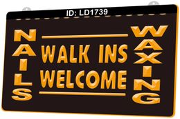 LD1739 Nails Waxing Walk Ins Welcome 3D Engraving LED Light Sign Wholesale Retail