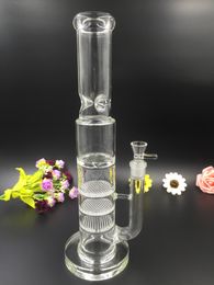 3 Layers Glass Bong Hookahs with Triple Honeycomb To Turbine Percs Water Smoking Pipe with 18mm female joint