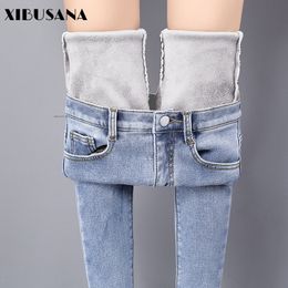 XIBUSANA Winter Warm Add Velvet Jeans Women Denim Pants Thickened Casual Skinny Pencil Pant Elastic Strtech Slim Trousers 210203