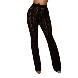 Women Sexy Openwork Pants High Waist See Through Club Trouser Mesh Bikini Cover Up Swimwear Beach Hollow Out Long Pants Trousers T200606