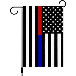 Double Sided 3 Layers Thin Blue and Red Line Garden Flag &USA Flag 100D Polyester Fabric