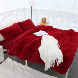 Modern Luxurious Plush Faux Fur Bedding Sets Solid Colour Velvet Winter Duvet Cover with Pillowcase Twin Queen Size237m