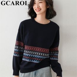 GCAROL Women Drop Shoulder 30% Wool Sweater Argyle Geometric Knitted Bottomed Pullover Loose Fall Winter Jumper Multi Occasions 201221